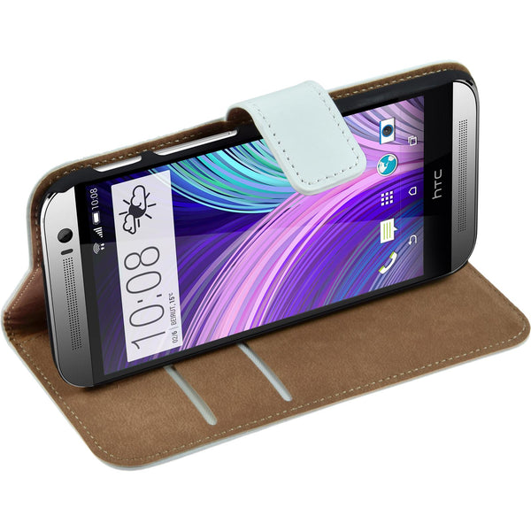 Kunst-Lederhülle für HTC One M8 Wallet weiß + 2 Schutzfolien
