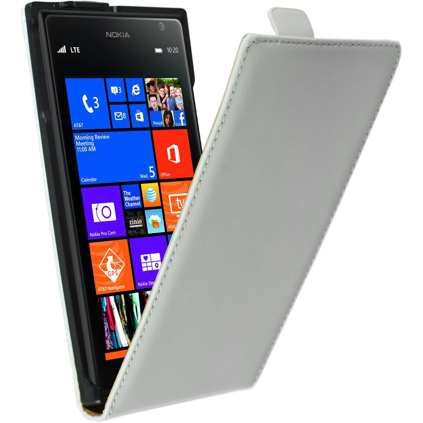 Kunst-Lederhülle für Nokia Lumia 1520 Flip-Case weiß + 2 Sc