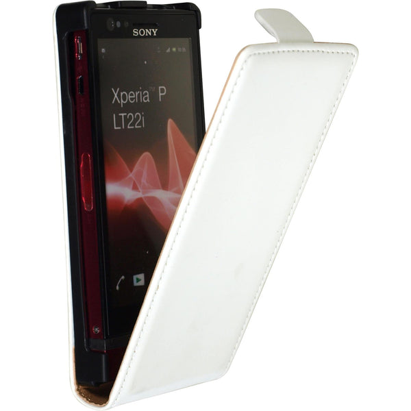 Kunst-Lederhülle für Sony Xperia P Flip-Case weiß + 2 Schutz