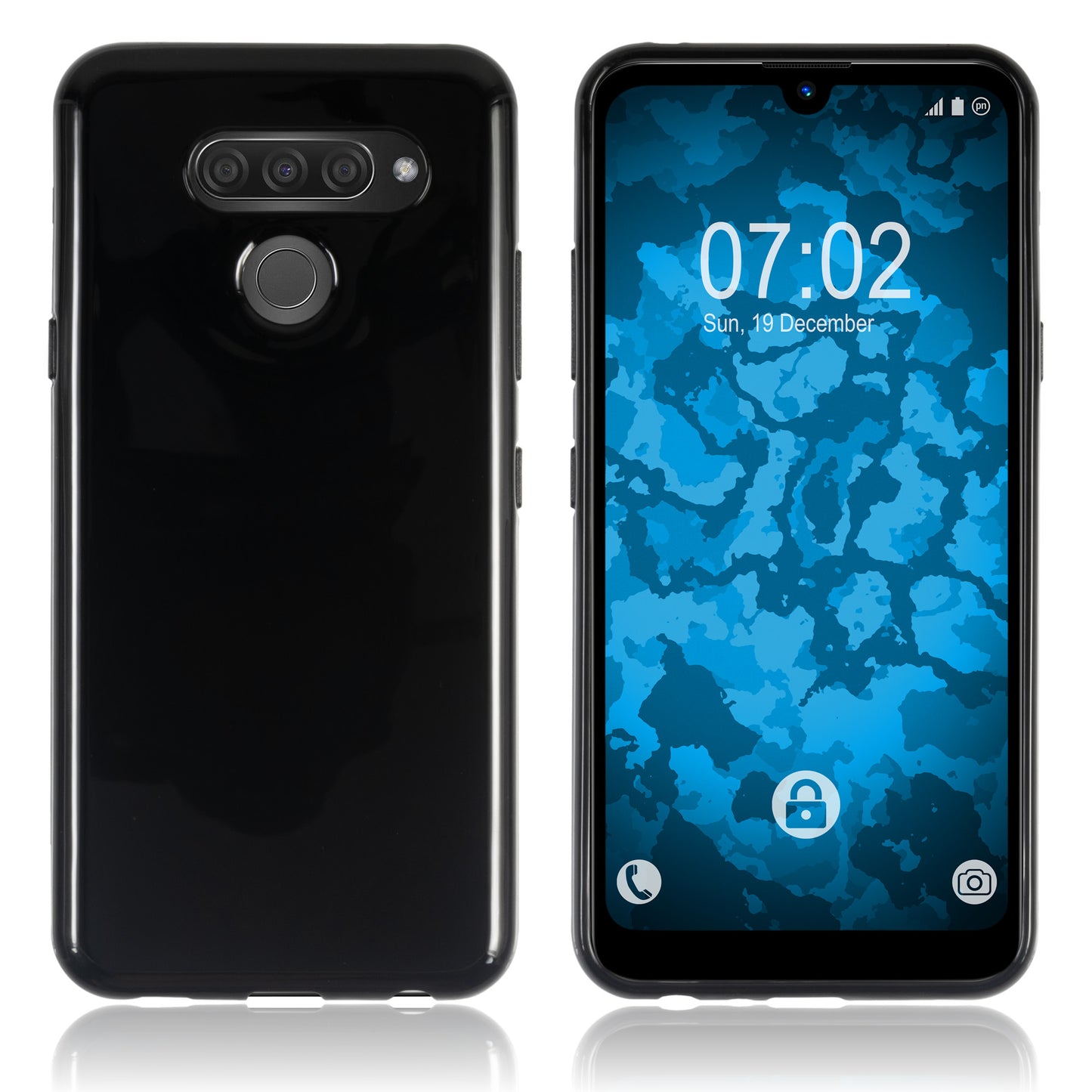 PhoneNatic Case kompatibel mit LG Q60 - schwarz Silikon Hülle + 2 Schutzfolien