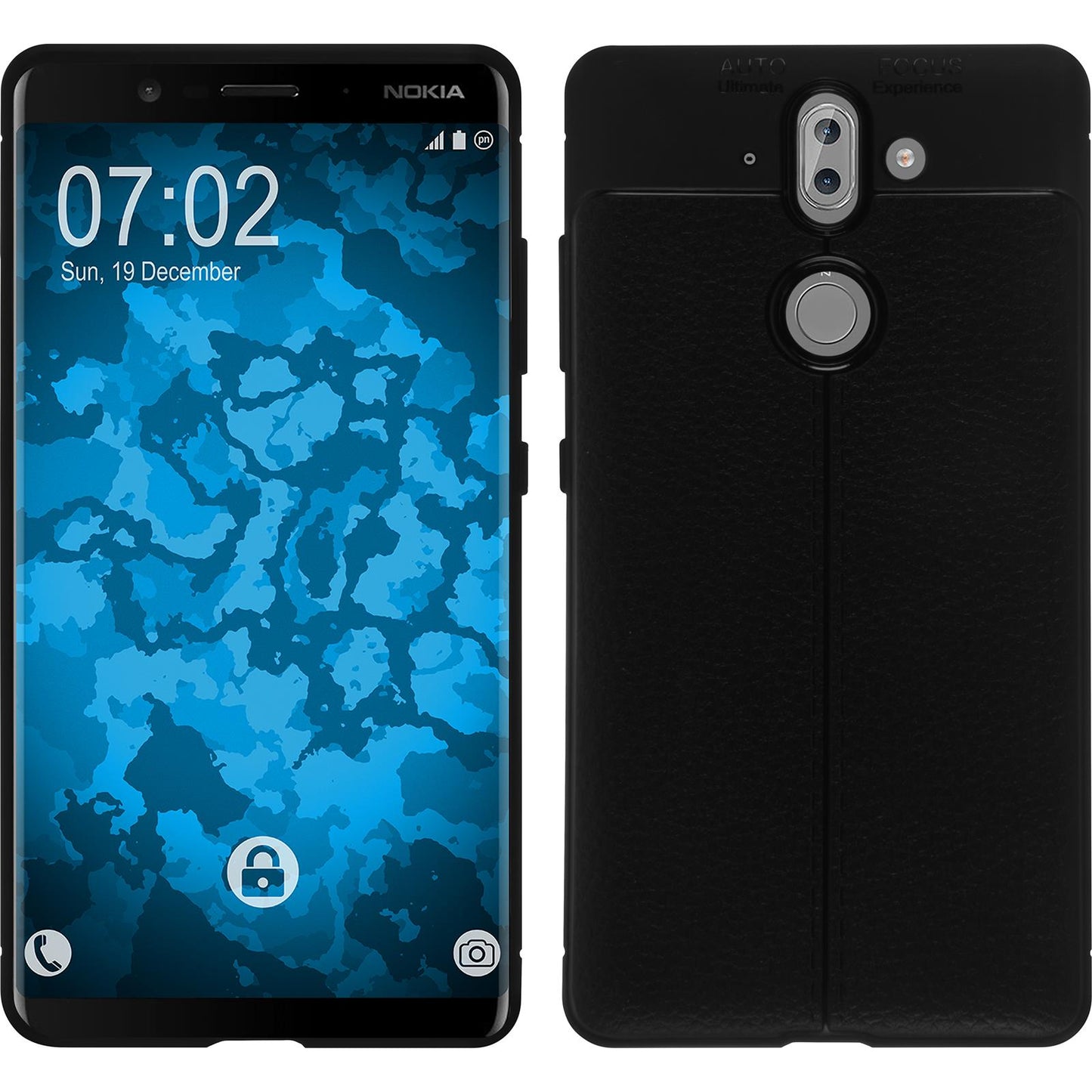 PhoneNatic Case kompatibel mit Nokia 9 - schwarz Silikon Hülle Lederoptik Cover