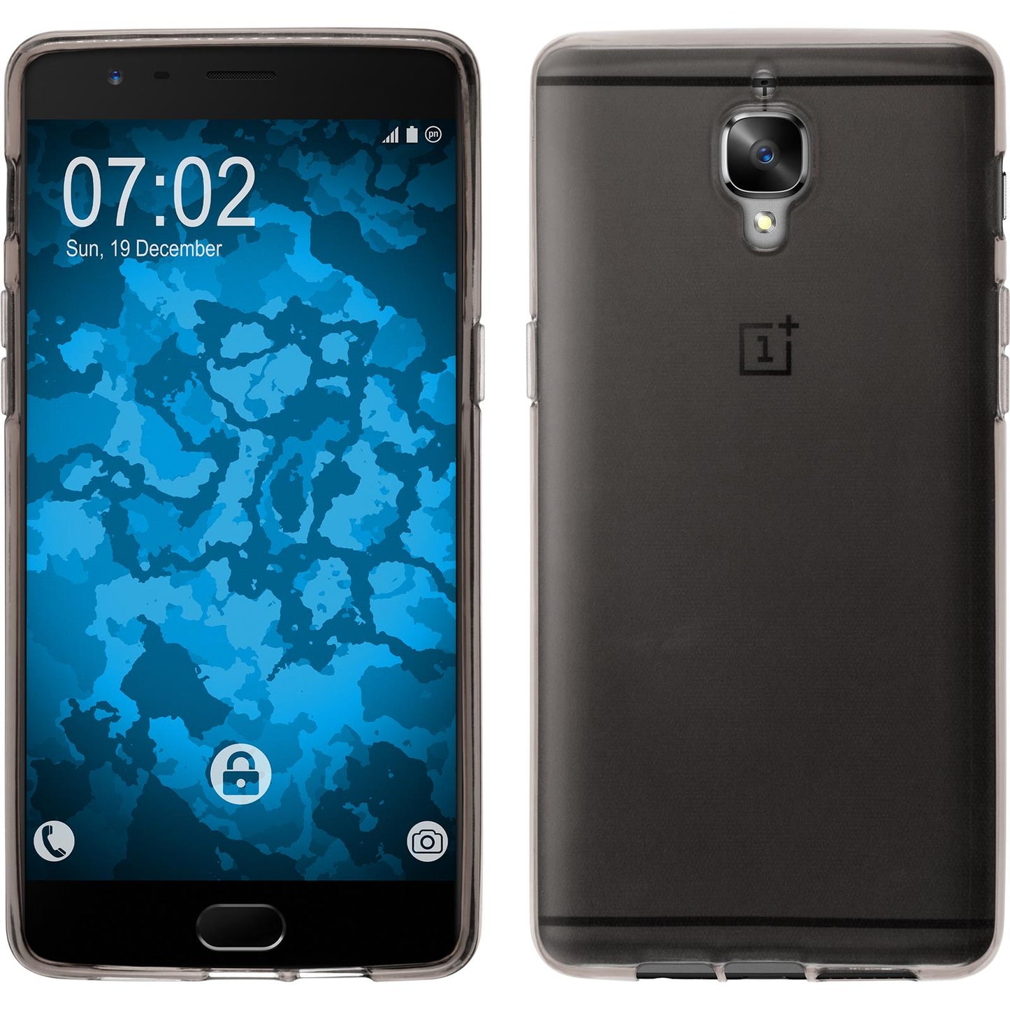 PhoneNatic Case kompatibel mit OnePlus 3T - grau Silikon Hülle transparent + 2 Schutzfolien