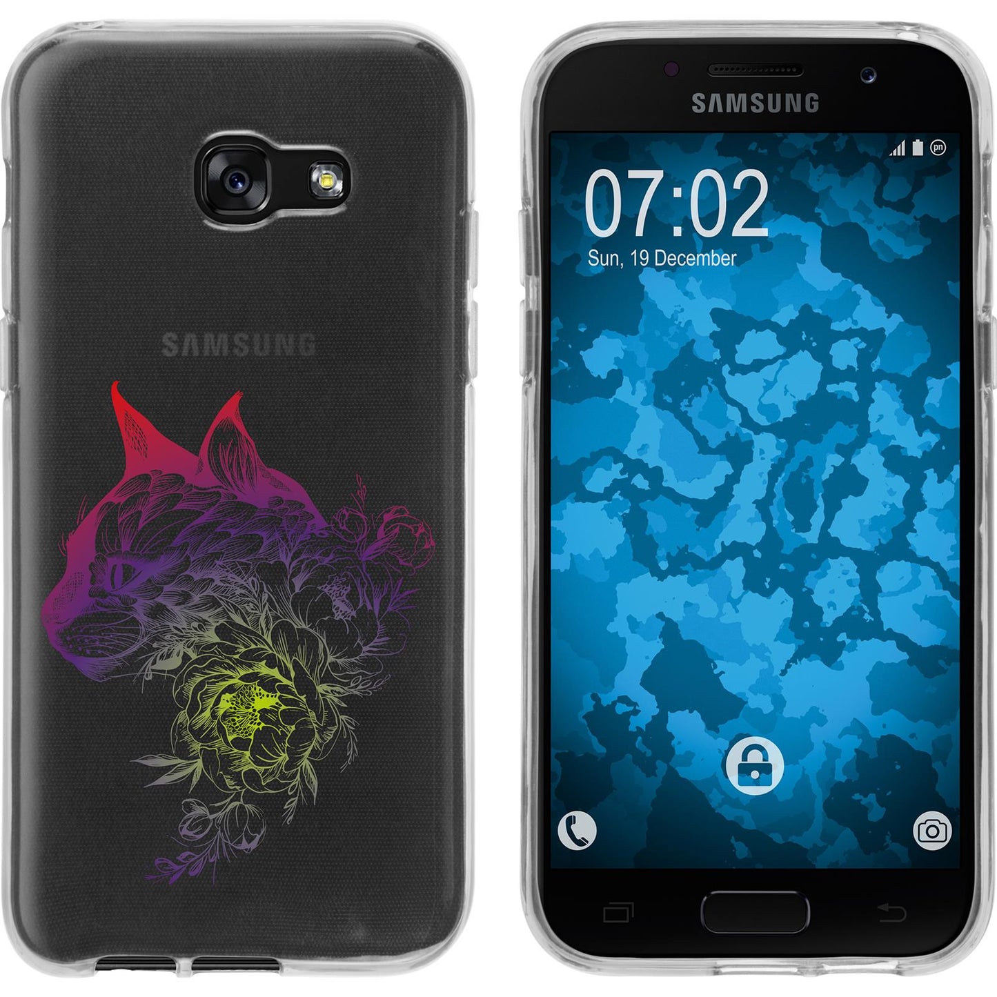 Galaxy A3 2017 Silikon-Hülle Floral Katze M2-5 Case