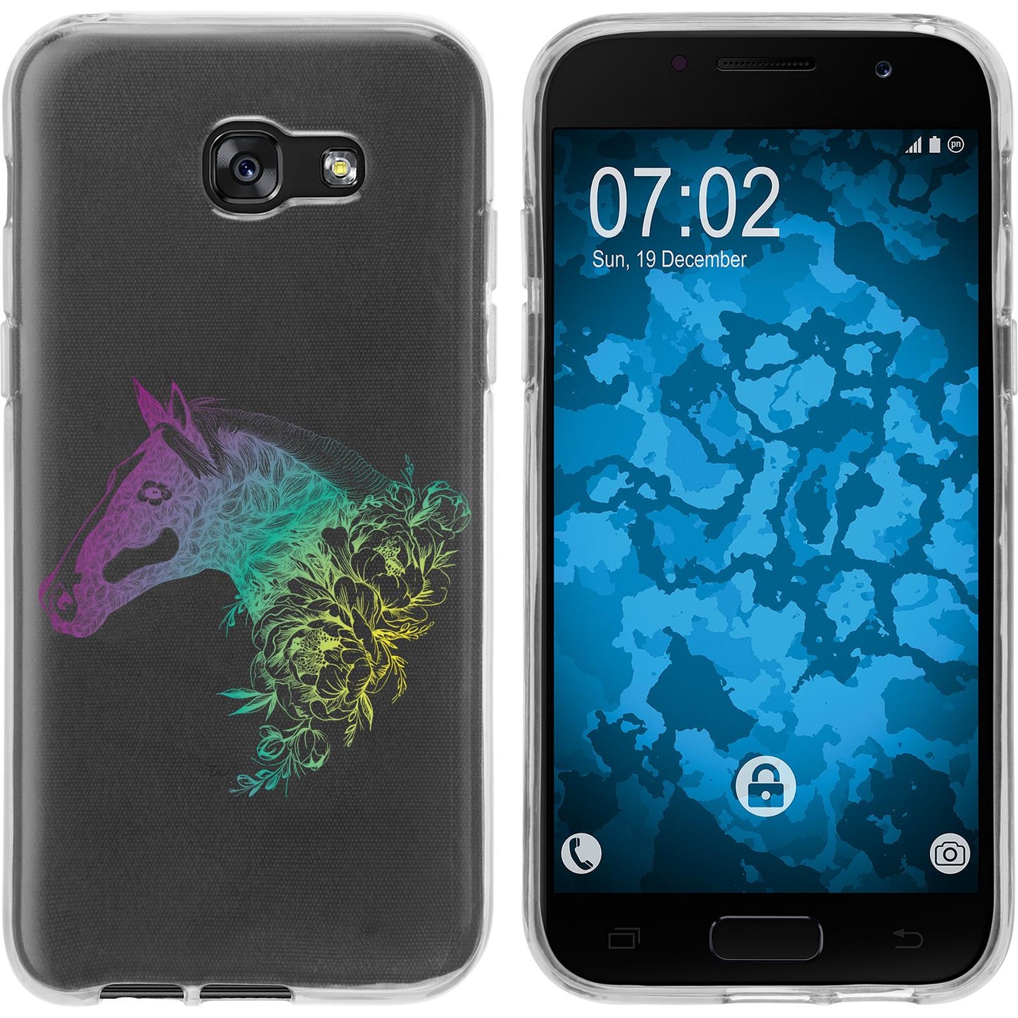 Galaxy A7 (2017) Silikon-Hülle Floral Pferd M5-4 Case