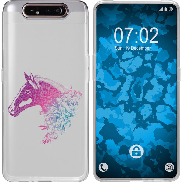 Galaxy A80 Silikon-Hülle Floral Pferd M5-6 Case