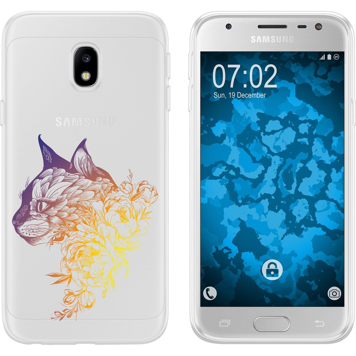 Galaxy J3 2017 Silikon-Hülle Floral Katze M2-3 Case