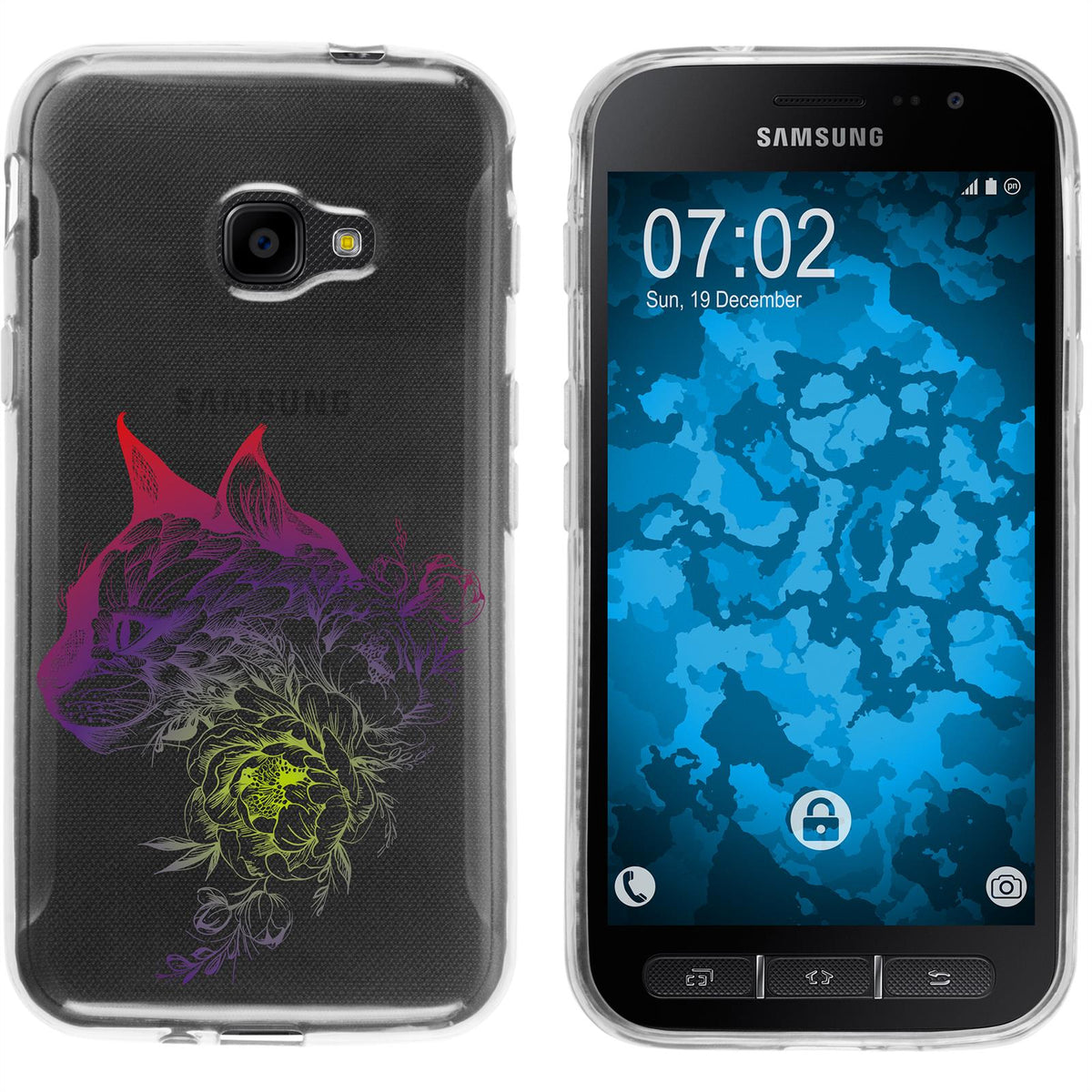 Galaxy Xcover 4 / 4s Silikon-Hülle Floral Katze M2-5 Case