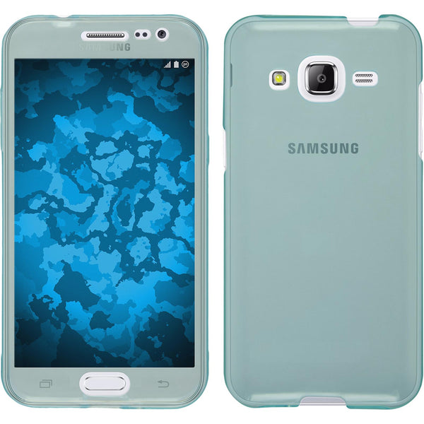 PhoneNatic Case kompatibel mit Samsung Galaxy J2 (2015) - hellblau Silikon Hülle 360∞ Fullbody + 2 Schutzfolien