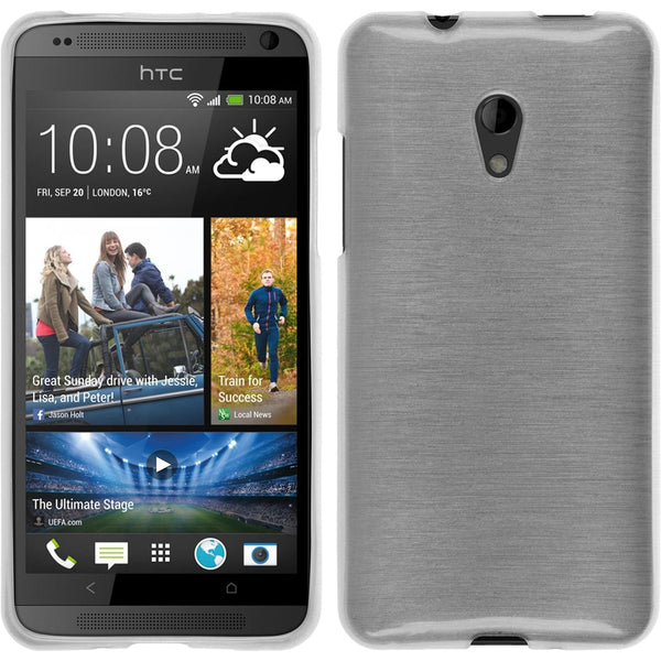 PhoneNatic Case kompatibel mit HTC Desire 700 - weiß Silikon Hülle brushed + 2 Schutzfolien