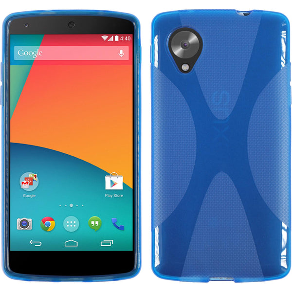 PhoneNatic Case kompatibel mit Google Nexus 5 - blau Silikon Hülle X-Style + 2 Schutzfolien