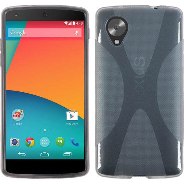 PhoneNatic Case kompatibel mit Google Nexus 5 - grau Silikon Hülle X-Style + 2 Schutzfolien