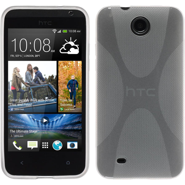 PhoneNatic Case kompatibel mit HTC Desire 300 - clear Silikon Hülle X-Style + 2 Schutzfolien