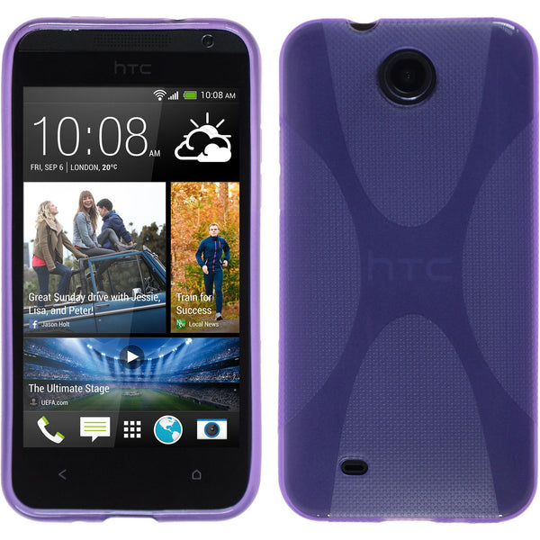 PhoneNatic Case kompatibel mit HTC Desire 300 - lila Silikon Hülle X-Style + 2 Schutzfolien