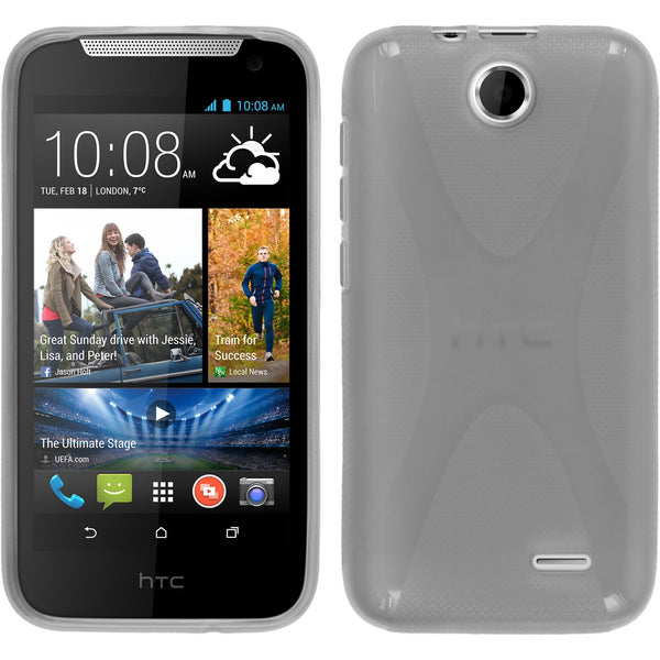 PhoneNatic Case kompatibel mit HTC Desire 310 - grau Silikon Hülle X-Style + 2 Schutzfolien