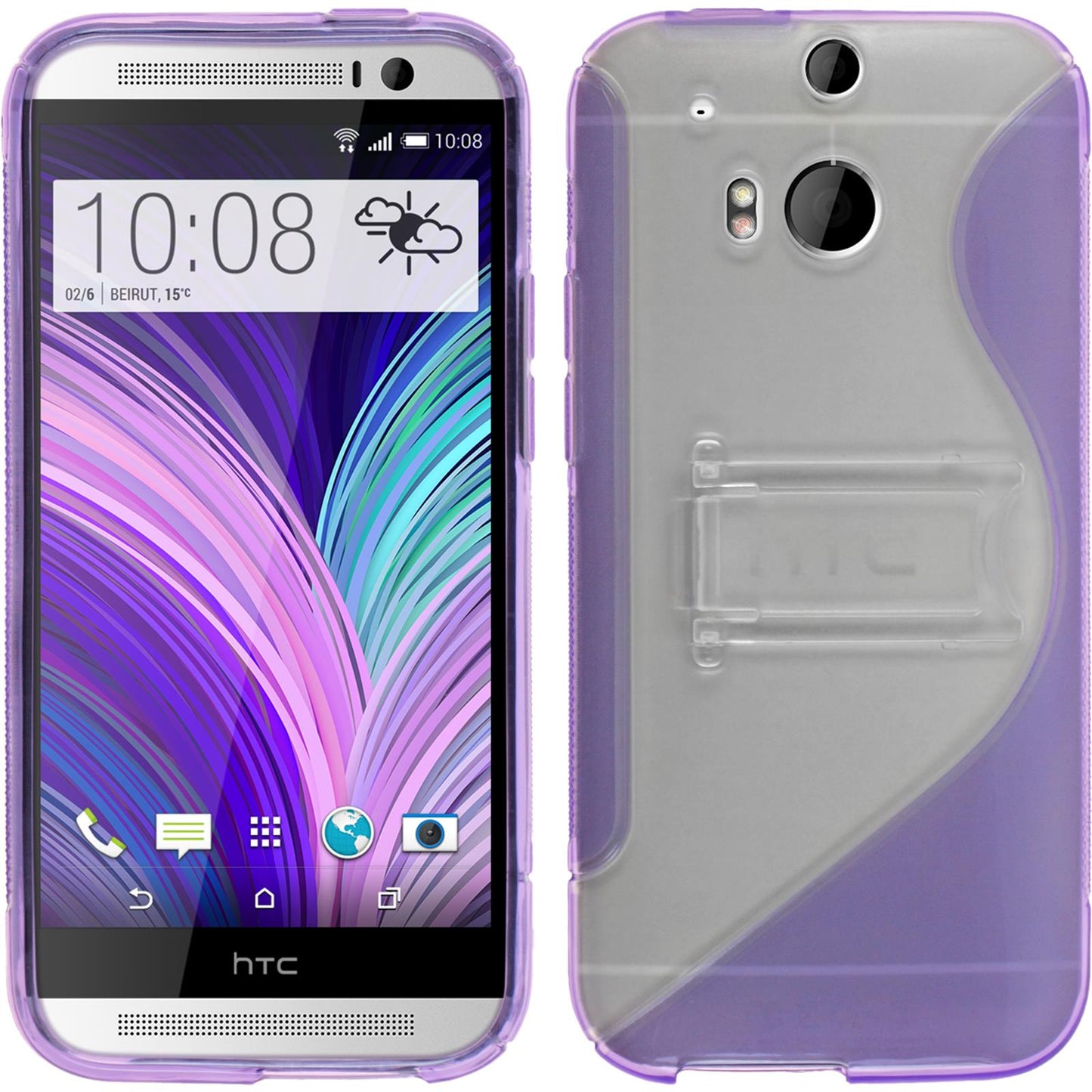 PhoneNatic Case kompatibel mit HTC One M8 - lila Silikon Hülle + 2 Schutzfolien