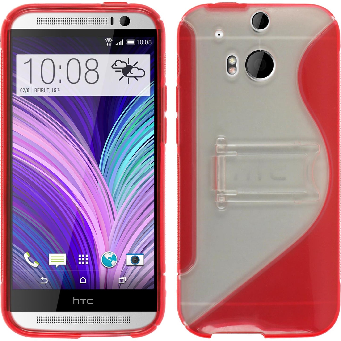 PhoneNatic Case kompatibel mit HTC One M8 - rot Silikon Hülle + 2 Schutzfolien