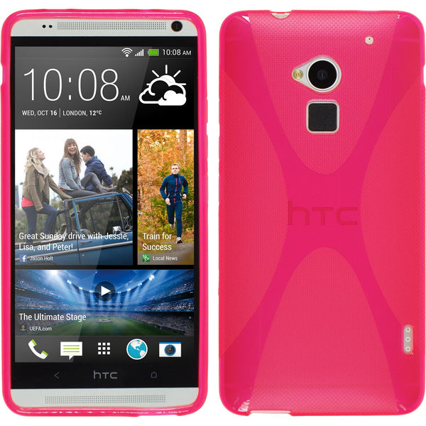 PhoneNatic Case kompatibel mit HTC One Max - pink Silikon Hülle X-Style + 2 Schutzfolien