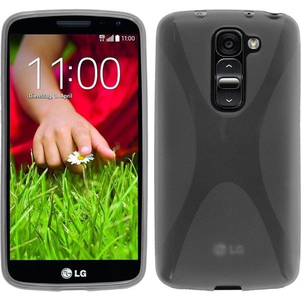 PhoneNatic Case kompatibel mit LG G2 mini - grau Silikon Hülle X-Style + 2 Schutzfolien