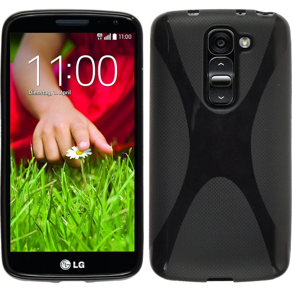 PhoneNatic Case kompatibel mit LG G2 mini - schwarz Silikon Hülle X-Style Cover