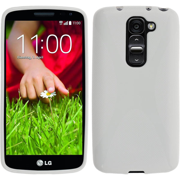 PhoneNatic Case kompatibel mit LG G2 mini - weiﬂ Silikon Hülle X-Style + 2 Schutzfolien