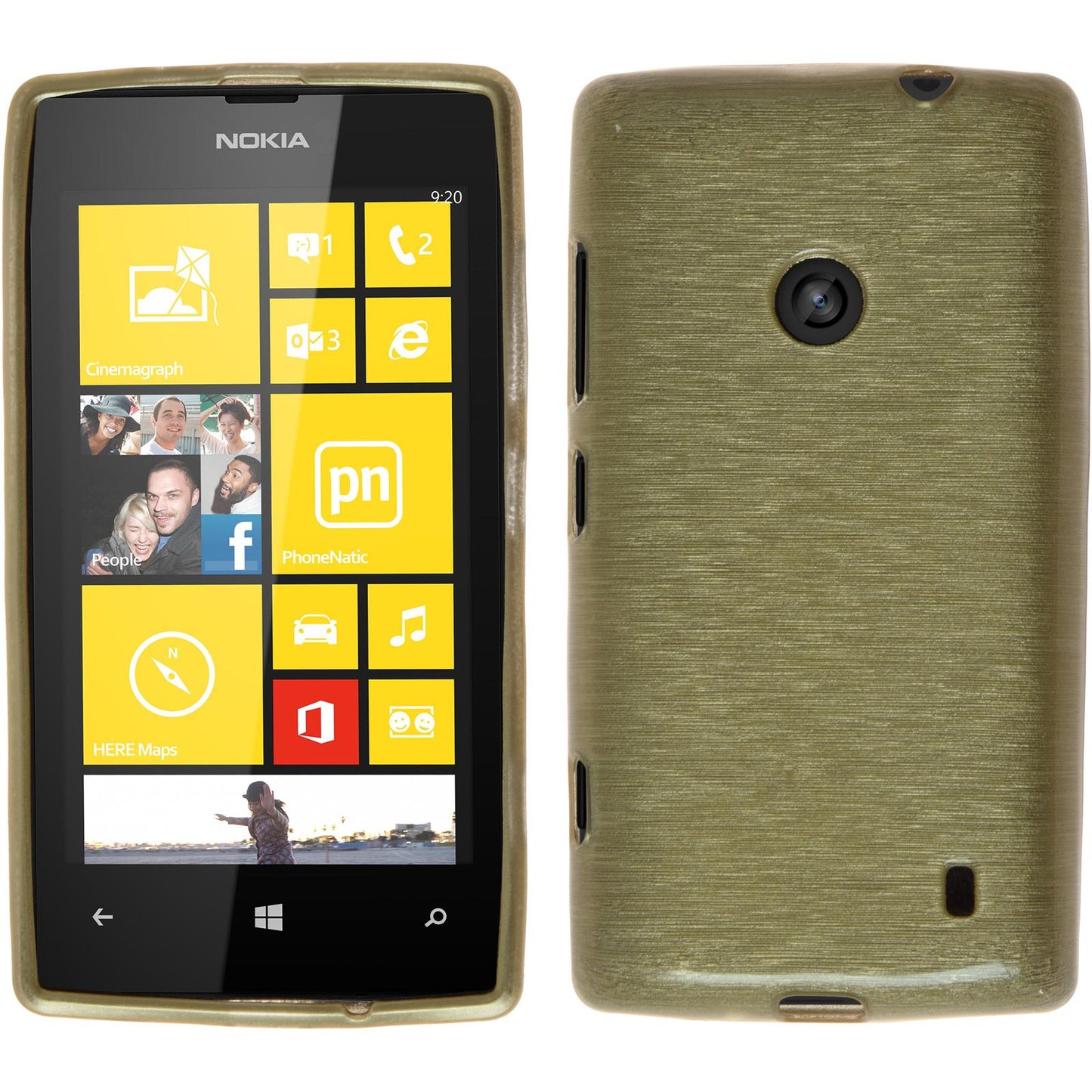 PhoneNatic Case kompatibel mit Nokia Lumia 520 - gold Silikon Hülle brushed + 2 Schutzfolien