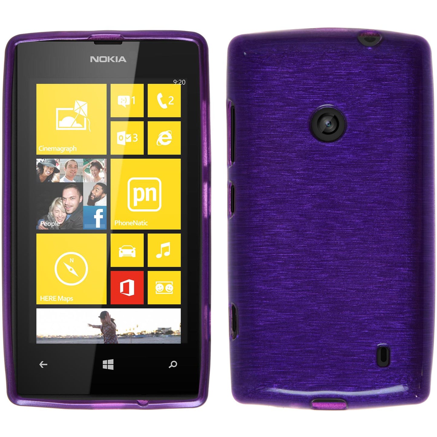 PhoneNatic Case kompatibel mit Nokia Lumia 520 - lila Silikon Hülle brushed + 2 Schutzfolien