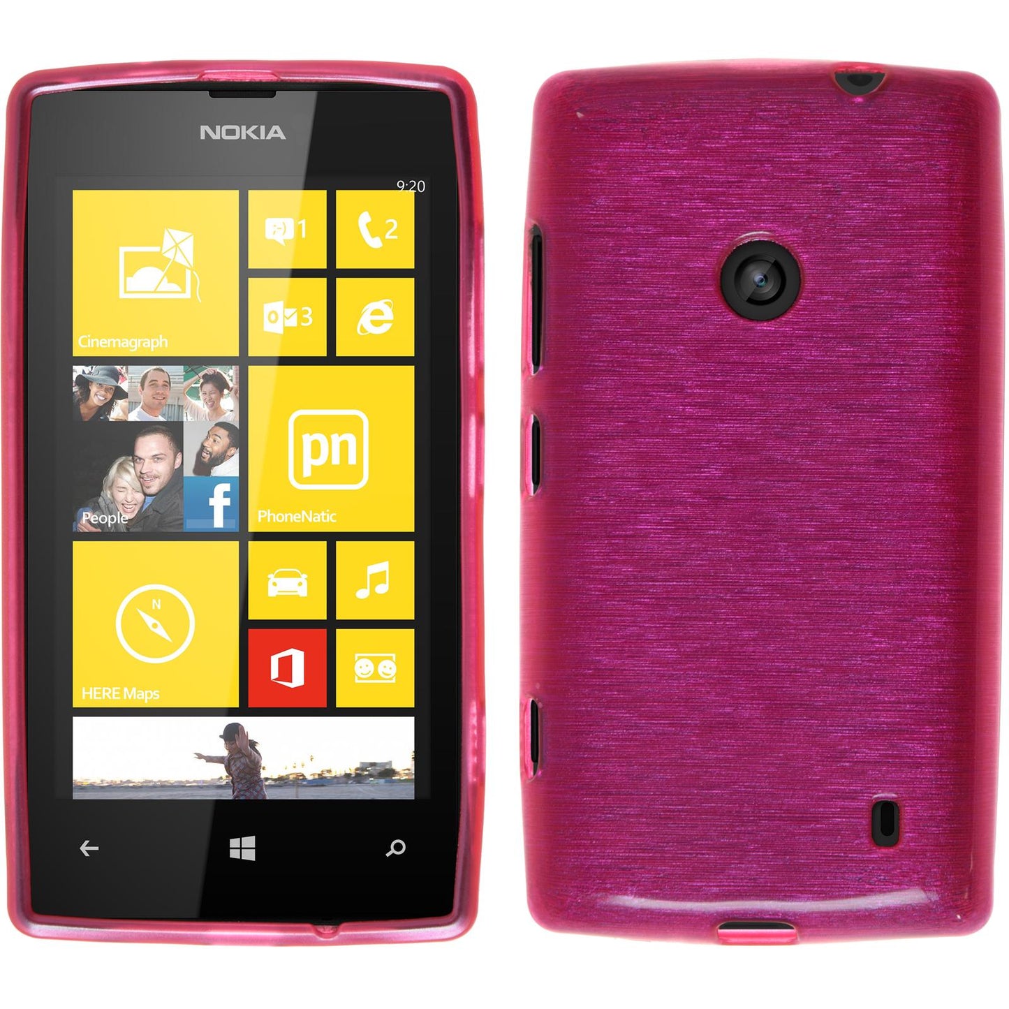 PhoneNatic Case kompatibel mit Nokia Lumia 520 - pink Silikon Hülle brushed + 2 Schutzfolien