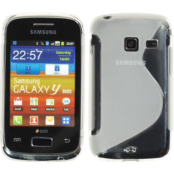 PhoneNatic Case kompatibel mit Samsung Galaxy Y Duos - clear Silikon Hülle S-Style + 2 Schutzfolien