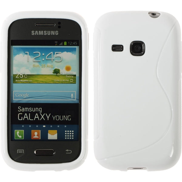 PhoneNatic Case kompatibel mit Samsung Galaxy Young - weiﬂ Silikon Hülle S-Style + 2 Schutzfolien