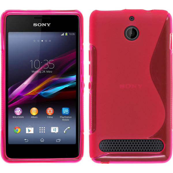 PhoneNatic Case kompatibel mit Sony Xperia E1 - pink Silikon Hülle S-Style + 2 Schutzfolien