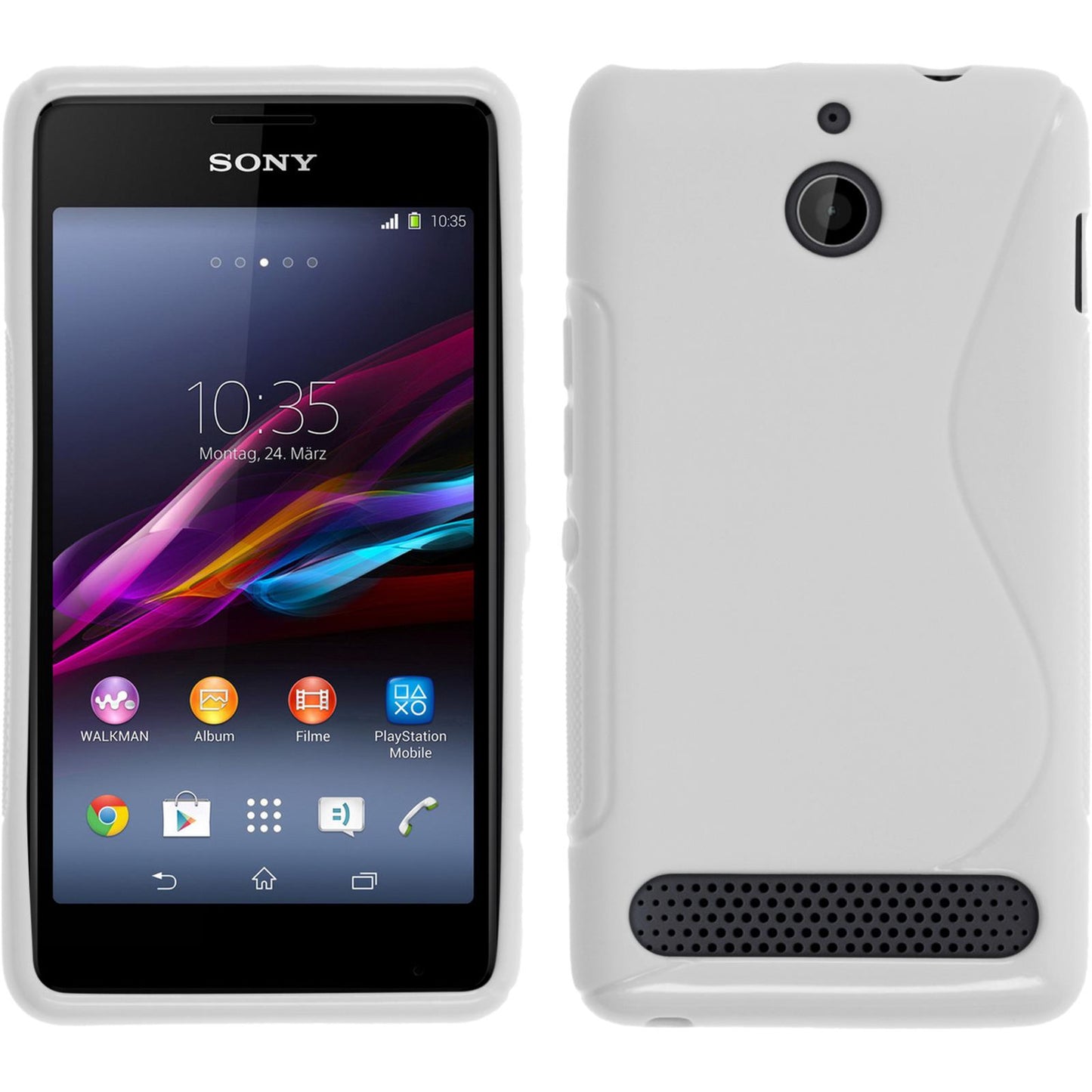 PhoneNatic Case kompatibel mit Sony Xperia E1 - weifl Silikon Hülle S-Style + 2 Schutzfolien