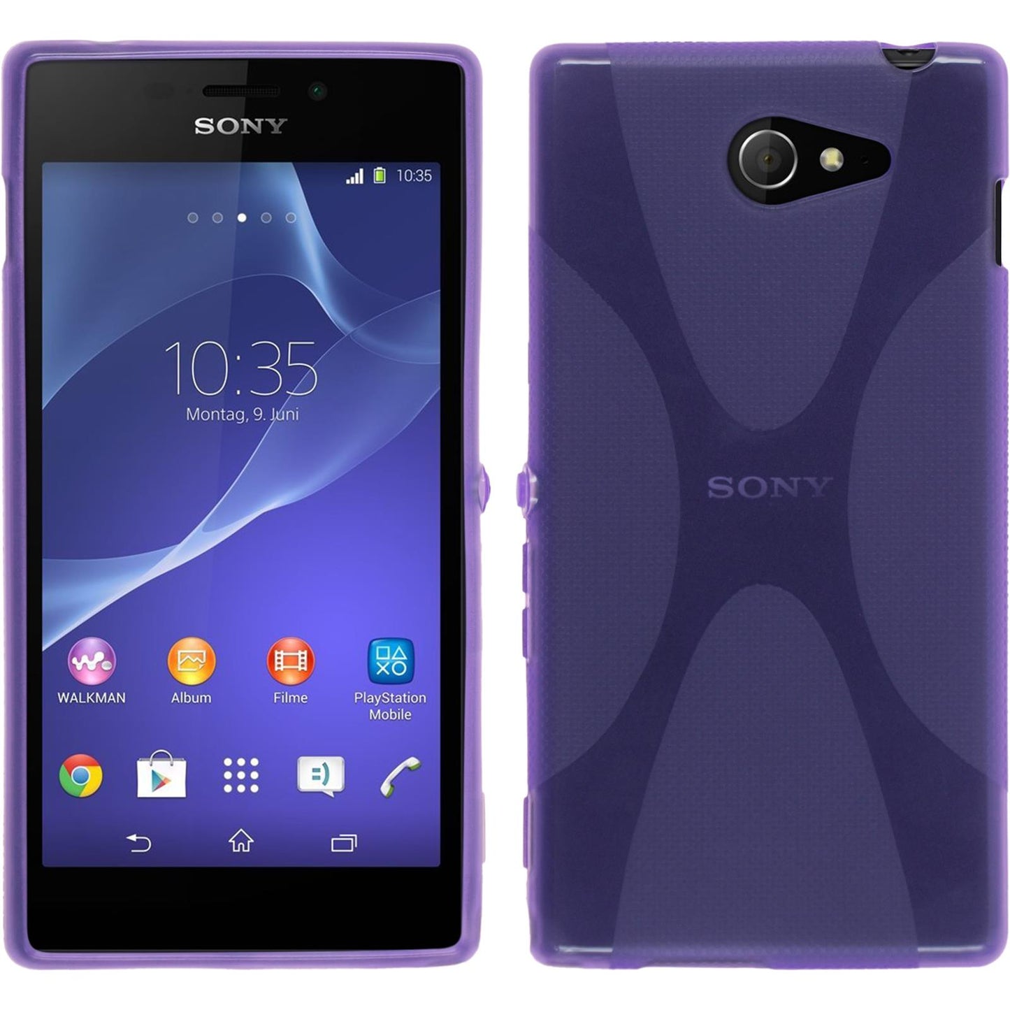 PhoneNatic Case kompatibel mit Sony Xperia M2 - lila Silikon Hülle X-Style + 2 Schutzfolien