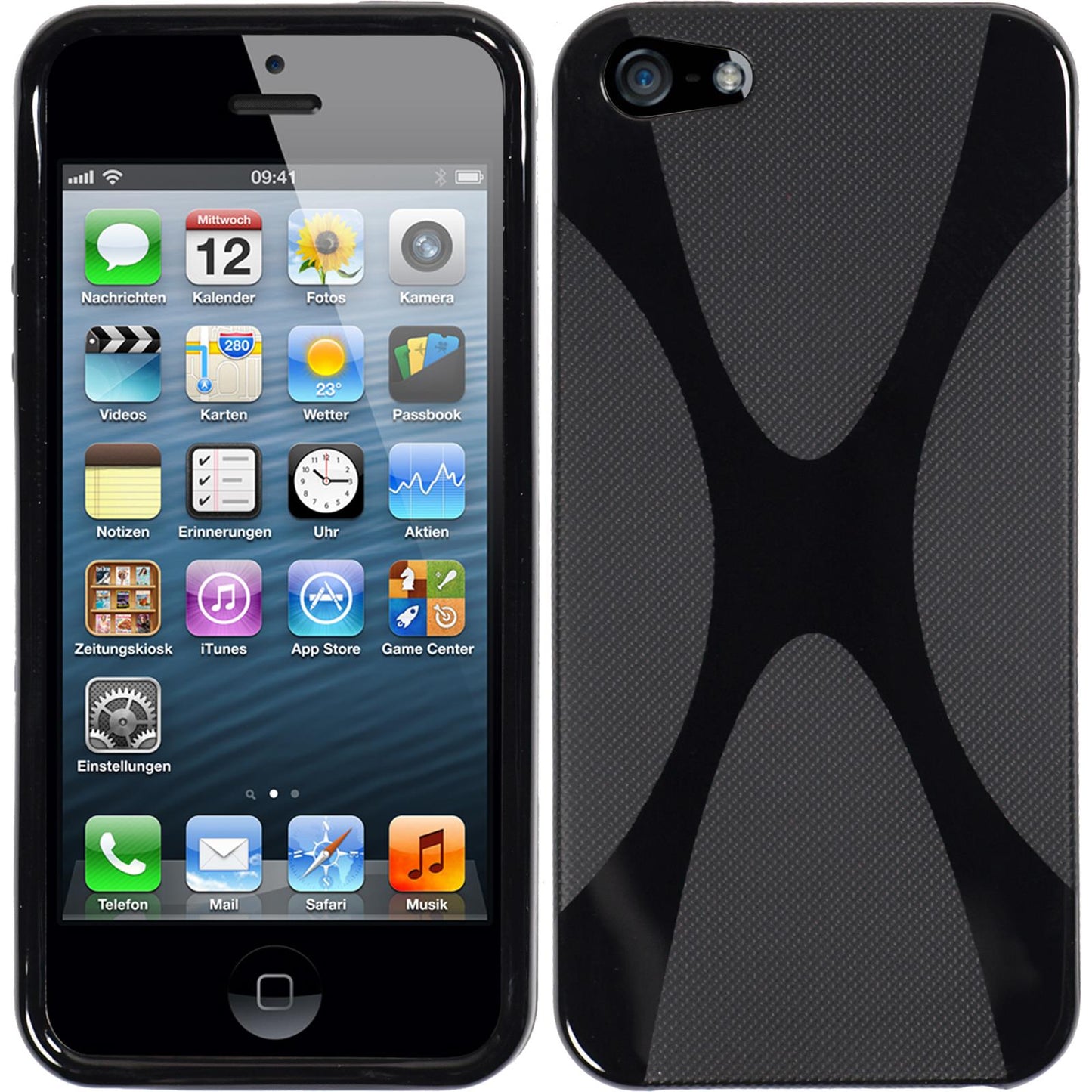 PhoneNatic Case kompatibel mit Apple iPhone 5 / 5s / SE - schwarz Silikon Hülle X-Style + 2 Schutzfolien