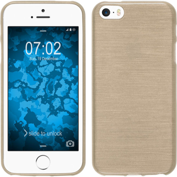 PhoneNatic Case kompatibel mit Apple iPhone 5 / 5s / SE - gold Silikon Hülle brushed + 2 Schutzfolien