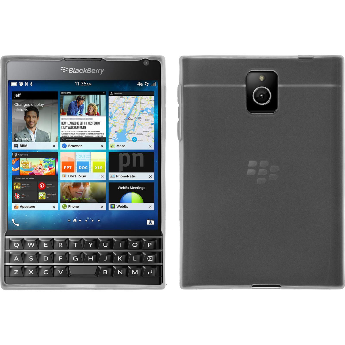 PhoneNatic Case kompatibel mit BlackBerry Q30 - weifl Silikon Hülle transparent + 2 Schutzfolien