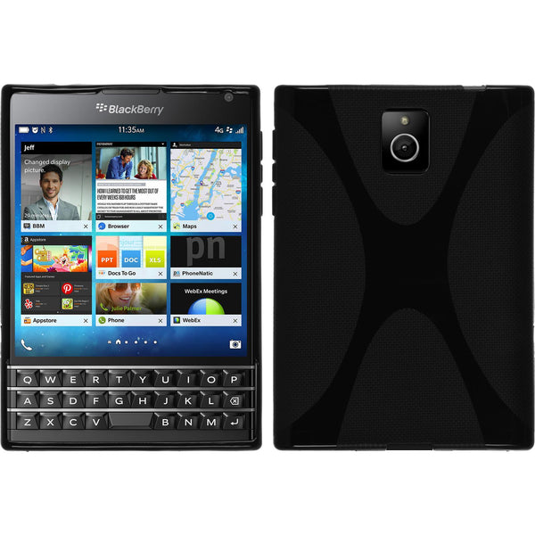 PhoneNatic Case kompatibel mit BlackBerry Q30 - schwarz Silikon Hülle X-Style + 2 Schutzfolien