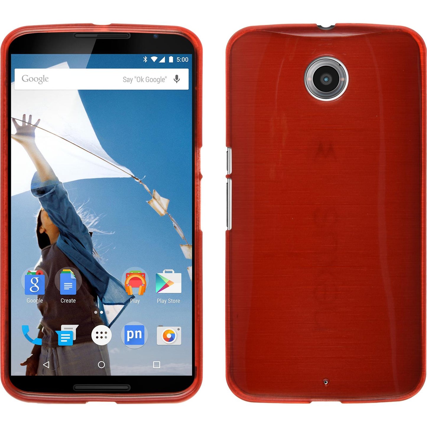 PhoneNatic Case kompatibel mit Google Nexus 6 - rot Silikon Hülle brushed + 2 Schutzfolien