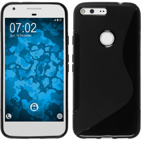 PhoneNatic Case kompatibel mit Google Pixel XL - schwarz Silikon Hülle S-Style + 2 Schutzfolien