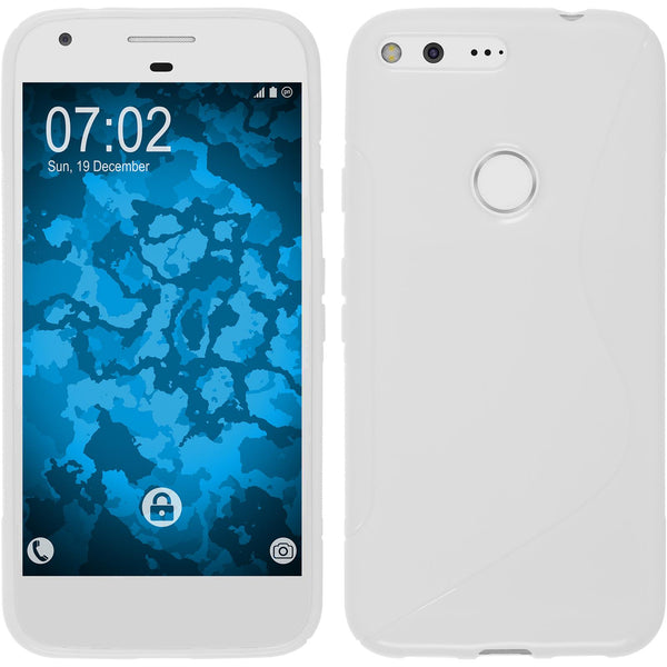 PhoneNatic Case kompatibel mit Google Pixel XL - weiﬂ Silikon Hülle S-Style + 2 Schutzfolien