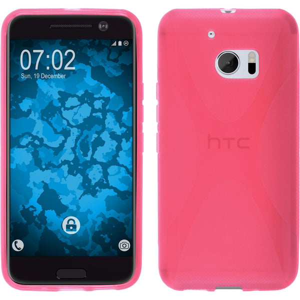 PhoneNatic Case kompatibel mit HTC 10 - pink Silikon Hülle X-Style + 2 Schutzfolien