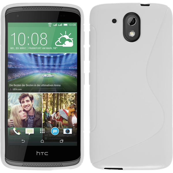 PhoneNatic Case kompatibel mit HTC Desire 326G - weiß Silikon Hülle S-Style + 2 Schutzfolien