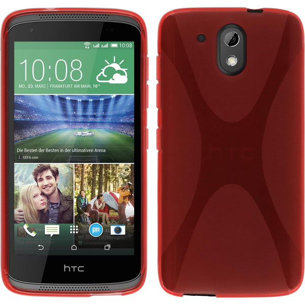 PhoneNatic Case kompatibel mit HTC Desire 326G - rot Silikon Hülle X-Style + 2 Schutzfolien