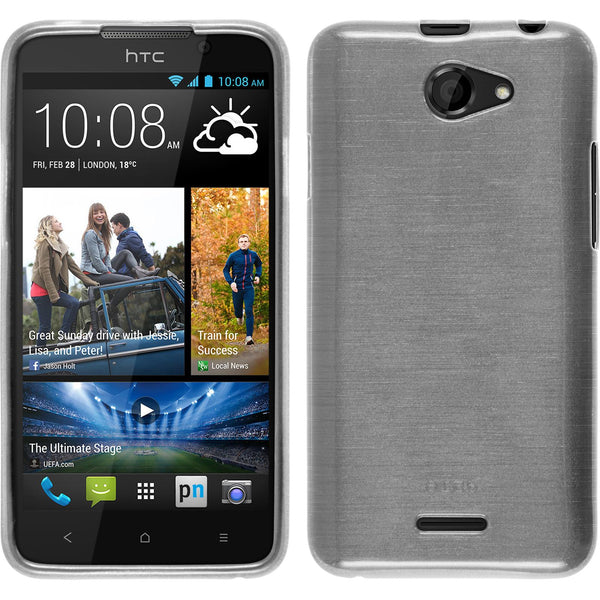PhoneNatic Case kompatibel mit HTC Desire 516 - weiß Silikon Hülle brushed + 2 Schutzfolien
