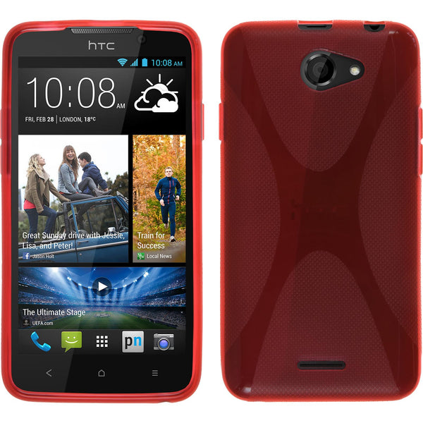 PhoneNatic Case kompatibel mit HTC Desire 516 - rot Silikon Hülle X-Style + 2 Schutzfolien