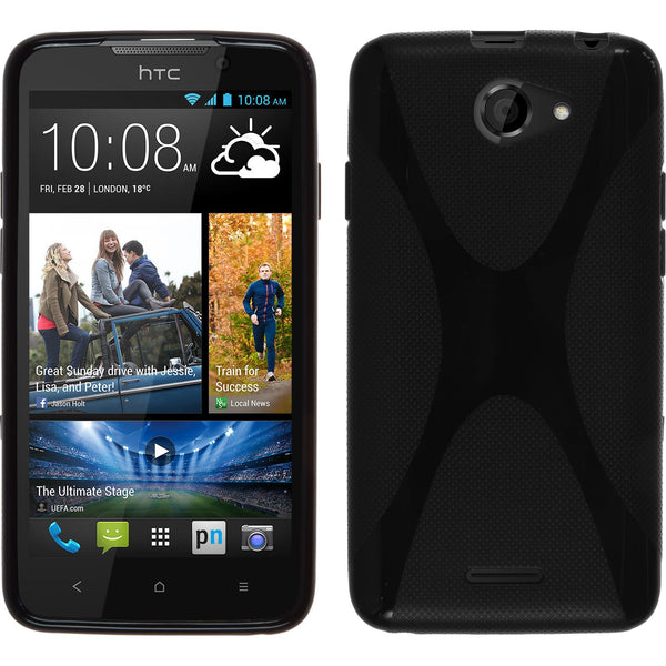 PhoneNatic Case kompatibel mit HTC Desire 516 - schwarz Silikon Hülle X-Style + 2 Schutzfolien