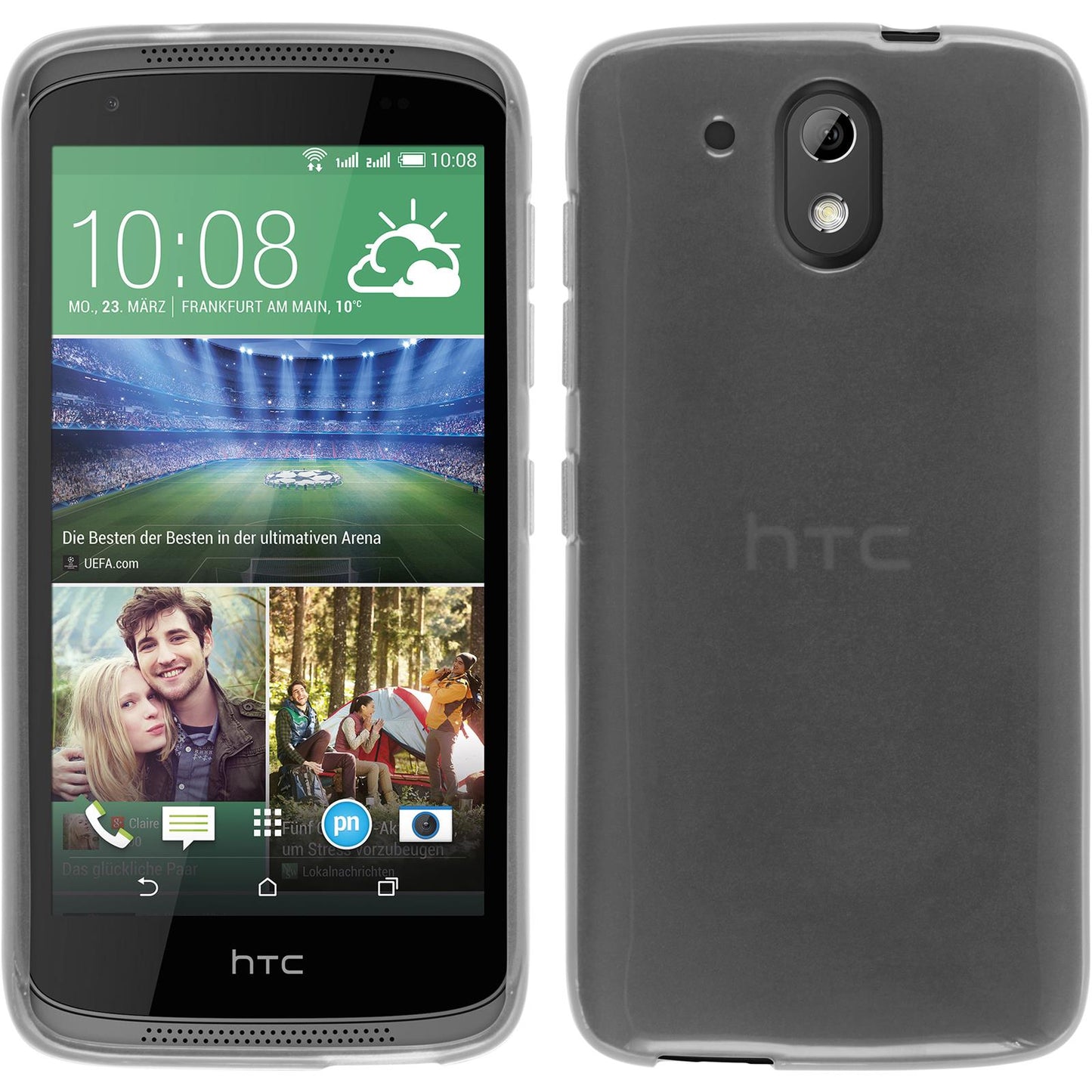 PhoneNatic Case kompatibel mit HTC Desire 526G+ - weifl Silikon Hülle transparent + 2 Schutzfolien