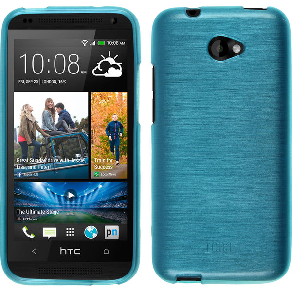 PhoneNatic Case kompatibel mit HTC Desire 601 - blau Silikon Hülle brushed + 2 Schutzfolien