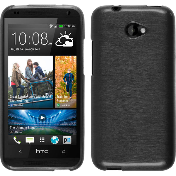 PhoneNatic Case kompatibel mit HTC Desire 601 - silber Silikon Hülle brushed + 2 Schutzfolien