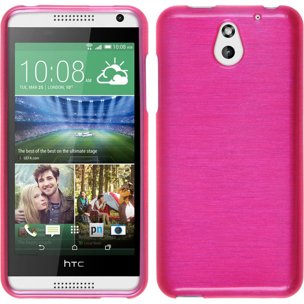 PhoneNatic Case kompatibel mit HTC Desire 610 - pink Silikon Hülle brushed + 2 Schutzfolien