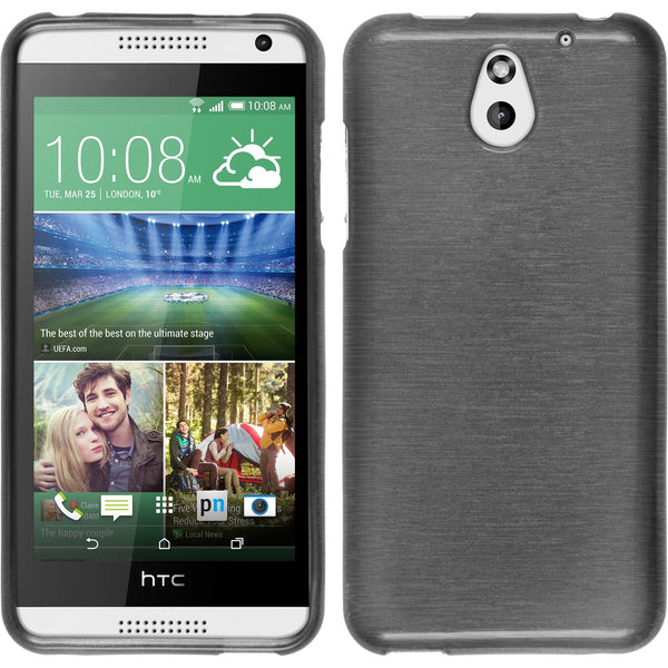 PhoneNatic Case kompatibel mit HTC Desire 610 - silber Silikon Hülle brushed + 2 Schutzfolien